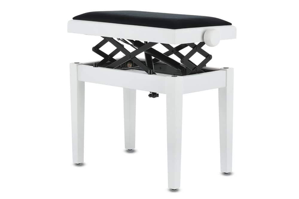 Hydraulická klavírní stolička Gewa Deluxe Autolift_bílý mat_vysoká nosnost - Hudebniny kMusic.cz
